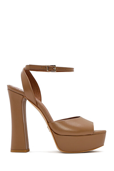 Derimod Pantofi cu toc înalt și gros, cu platformă, cu cataramă la gleznă, pentru femei, sandale din piele naturală 25SFD1205