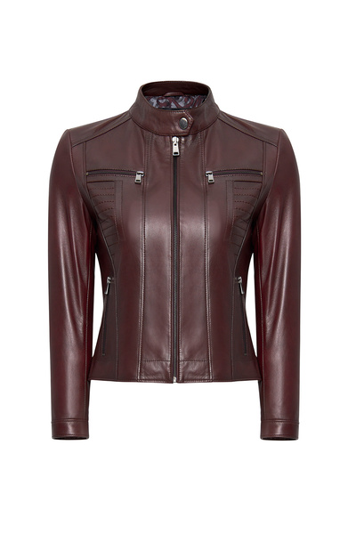 Derimod Marlyn Women's Burgundy Leather Jacket 24Wge 513347