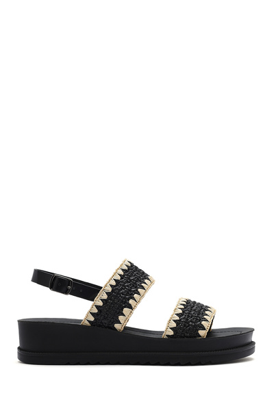 Derimod Kadın Siyah Bilekten Tokalı Kalın Tabanlı Hasır Sandalet 25SFE4653M7