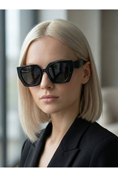 Mazzy نظارات شمسية نسائية مربعة الشكل باللون الأسود