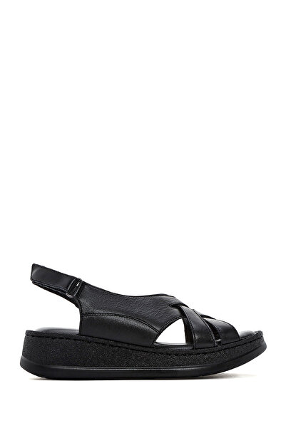 Derimod صندل نسائي مريح من الجلد الطبيعي ذو نعل سميك أسود اللون 25SFD321518