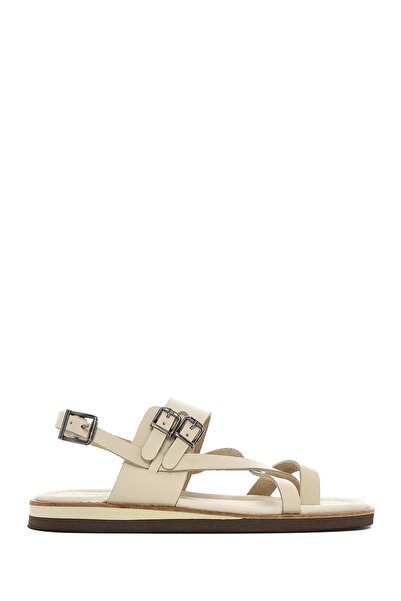 Derimod Women's Beige Ankle Strap Flip Flop Leather Sandals 25Sfd361018