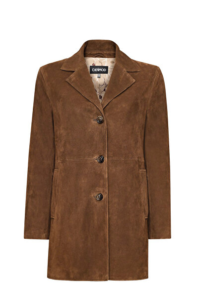 Derimod معطف باميلا نسائي من الجلد السويدي البني 25SGD53041B