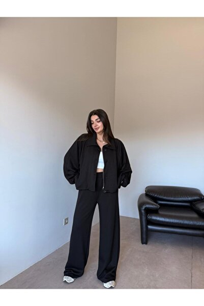 Bade Butik Set modal detaliu încrețit cu nasturi negri