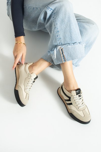 TİVANA Women's Lace-Up Sneakers Tera - Beige