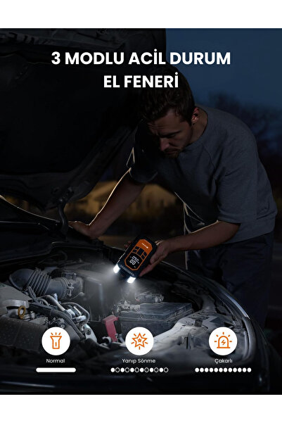 Enshall 8000mAh Şarjlı Acil Durum Akü Takviyeli Araç,Motosiklet,Top vs Şişirme Pompası Hava Kompresörü