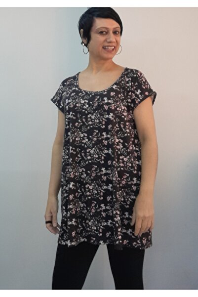 Mertcan Butik Combed Cotton Viscose T-Shirt with a Black Floral Print in Whol...