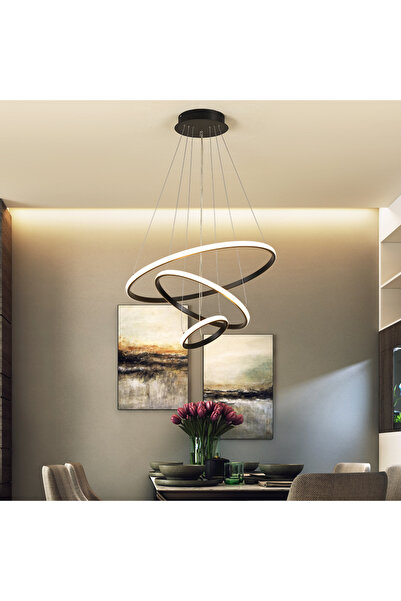 KRAYDINLATMA Saturn Siyah 3'lü Yeni Ultra Süper BEYAZ Ledli Avize