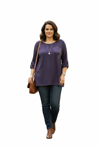 elma abone Super Battal Stone Wool Combed Cotton Blouse Peach