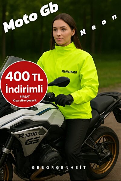 geborgenheit Kadın Erkek Moto Gb Neon Motosiklet Yağmurluğu Cepli Astarlı Kapşonlu Su Geçirmez Alt Üst Takım