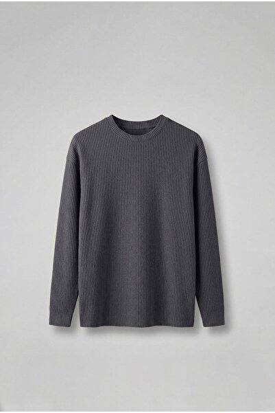 ablukaonline Erkek Rahat Kalıp Fitilli Uzun Kollu Sweatshirt Füme