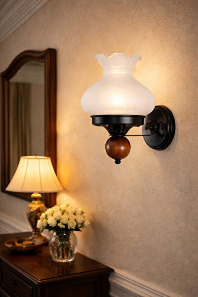 Uçar Aladdin Klasik Tasarım Otel Mutfak Salon Hol Antre Siyah Ahşap Renk Otantik Duvar Aplik