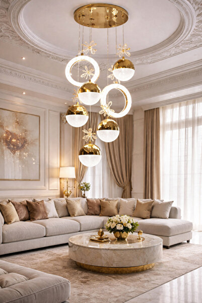 Lamira aydınlatma MODEREN LÜX 8’Lİ SARKIT LED VE KRİSTAL AVİZE MODELİMİZ