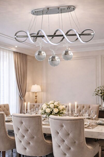 Lamira aydınlatma YEMEK MASASI 3 TOPLU SARKIT LED AVİZE MODELİMİZ