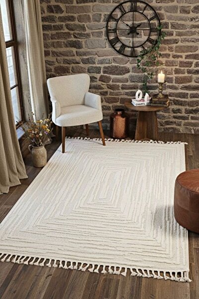 ESSENSE RUSTİC HALI Bukleli Yumuşak Peluş Krem Çocuk Odası Oturma Odası Salon...