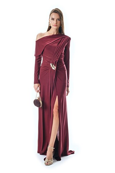 EXPLOSION Düşük Omuzlu Drapeli Abiye Elbise