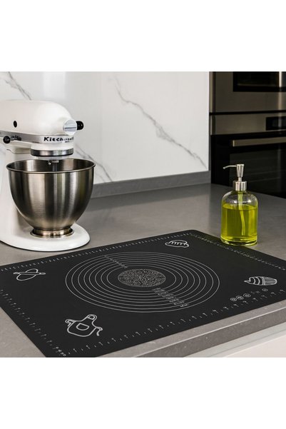 Kitchen Design Lab 2'li Set Siyah 45x65 Cm Silikon Hamur Açma Matı Ve Siyah Silikon Merdane 42 Cm
