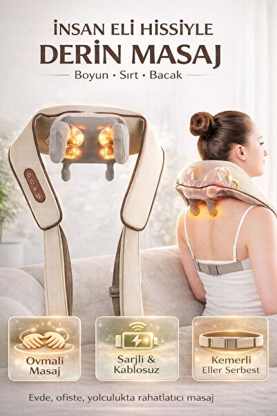 POLYGOLD Şarjlı Ovmalı Isıtmalı Boyun Sırtbel Omuz Cihazı Bacak Insan Eli Yoğurma Hissi Veren Masaj Aleti