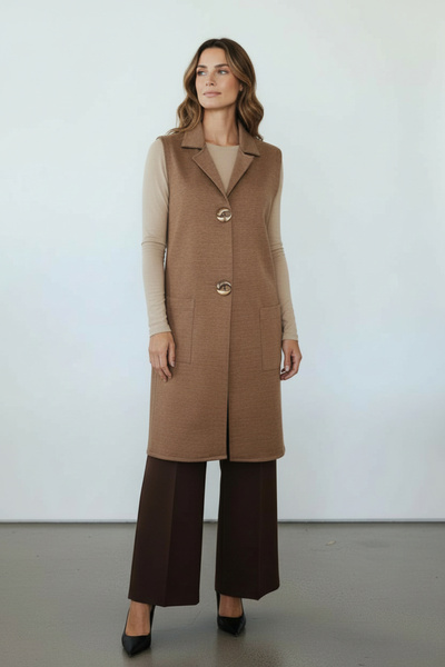 SİST Kadın Uzun Triko Yelek – Gold Detaylı, 40-46 Beden