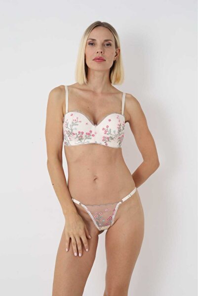 MODELLİFE Women's White Lace Embroidered Hollow Bra and Adjustable Side Band ...