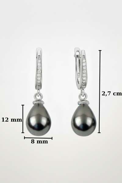 bymissmücevherat 925 Ayar Gümüş Sallantılı Damla Tahiti İncisi (Siyah İnci) K...