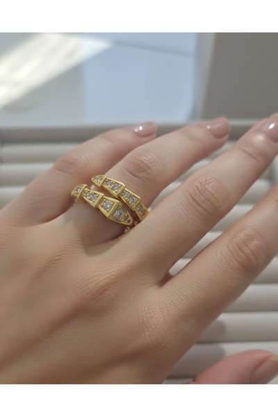DENİZ Kadın Yılan Desenli Gold Gümüş Yüzük