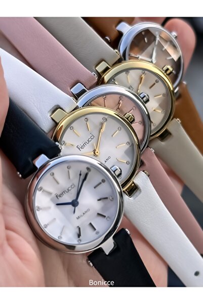 Ferrucci ساعة يد جلدية سوداء صغيرة - سوار نسائي