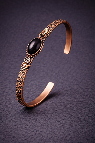 İyyaKee Erkek Kadın Bakır Bileklik Doğal Oniks Taşı Kadın Kelepçe Bilezik