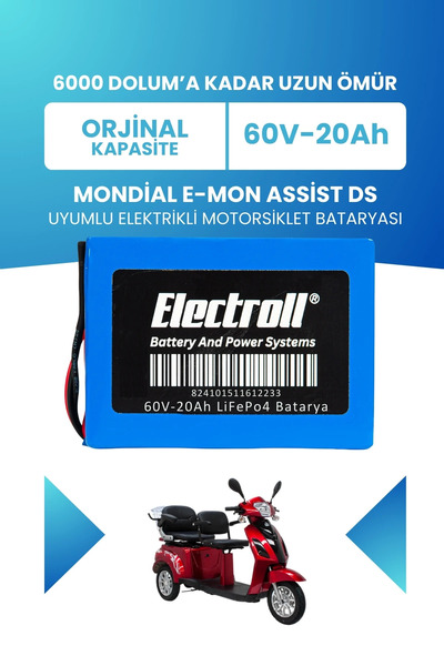 ELECTROLL Mondial E-Mon Assist DS Uyumlu Batarya LiFePO4 60V 20Ah Elektrikli ...
