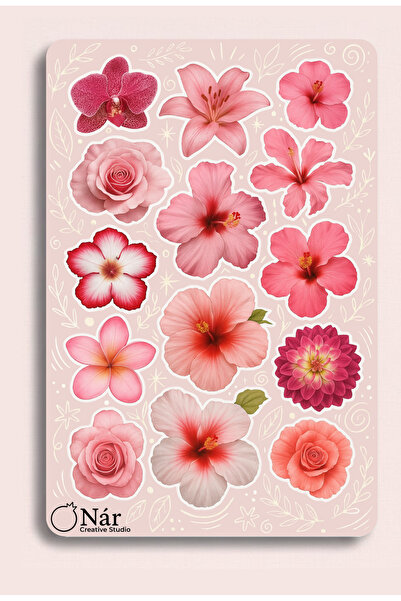 sticker Pembe Çiçek Sticker Sayfası | Çiçek Bahçesi Çıkartmaları - Ajanda, De...
