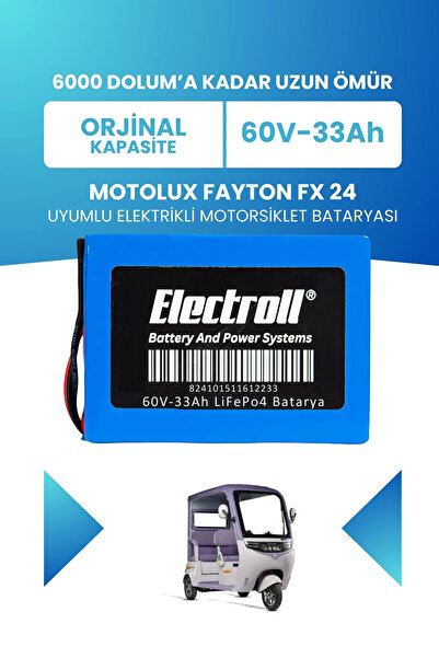 ELECTROLL Motolux Fayton FX 24 Uyumlu Batarya LiFePO4 60V 33Ah Elektrikli Mot...