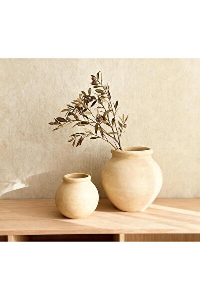 Lui Tasarım Set of 2 Vases Cream Color Textured Vase Stoneware Modern Scandinavian Clay Handmade 28-20