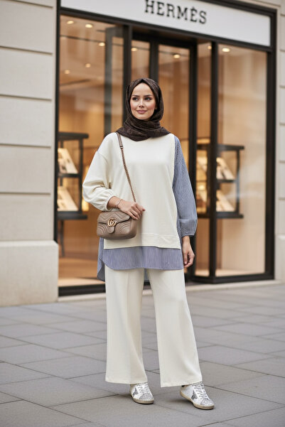 ASEL FASHİON طقم ملابس نسائية محتشمة من قطعتين قميص إكرو