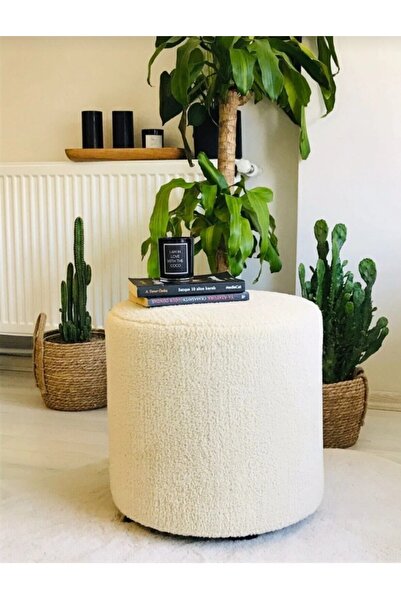 Yuems home Minimalist Tasarım Teddy Kumaş Krem Puf