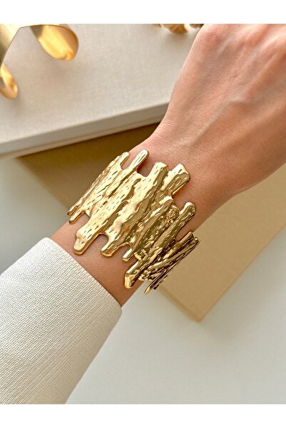 YOUES JEWELRY Kalın Kelepçe Gold Bilezik Ayarlanabilir Unisex
