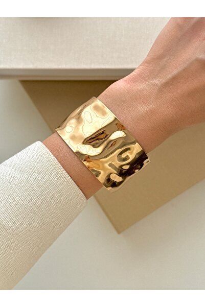 YOUES JEWELRY Kalın Kelepçe Bilezik Ayarlanabilir Unisex Gold Kadın Erkek Unisex