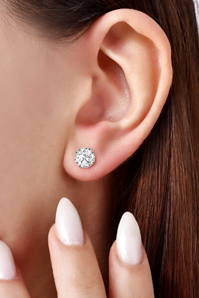 Mordays silver 925 Ayar Gümüş 7mm Yuvarlak Zirkon Tektaş Küpe