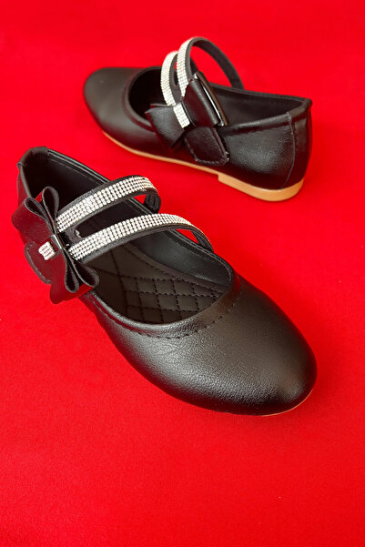 LUGMO Pantofi eleganți pentru fete, balerini cu papion, decorați cu pietre, negri