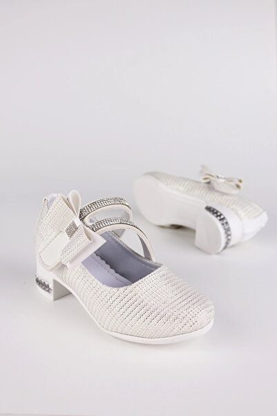 LUGMO Pantofi pentru fete Rochie de seara Papion Balerina cu strasuri Alb arg...