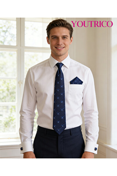 Youtrico Tie,Handkerchief and cufflinks Set-Artisanal Business 3PCS Handmade Formal Hanky Suit