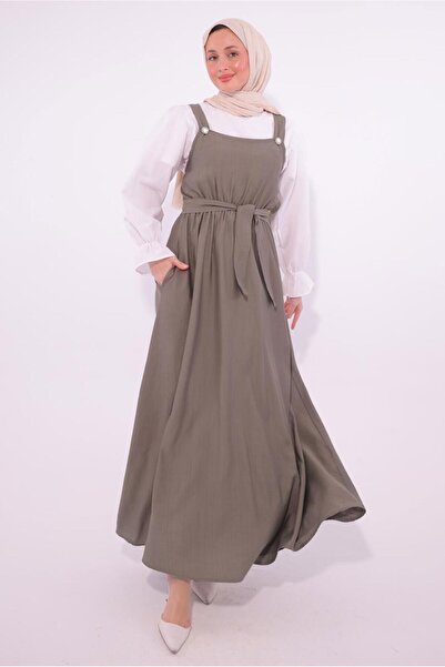 TRENDTESETTÜR KADIN VİZON KUŞAKLI SALOPET ELBİSE T 8974