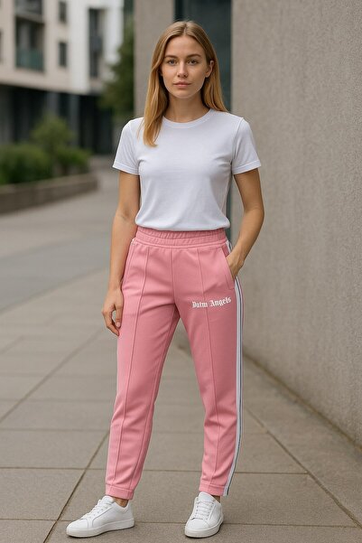 YusGos بنطال رياضي من القماش القطني ذو خطوط منقوشة وخصر مطاطي وسحاب