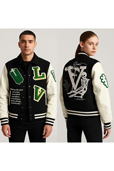 YusGos Unisex Women'S/Men's Special Design College Coat Jacket with Embroidery on the Back and Front