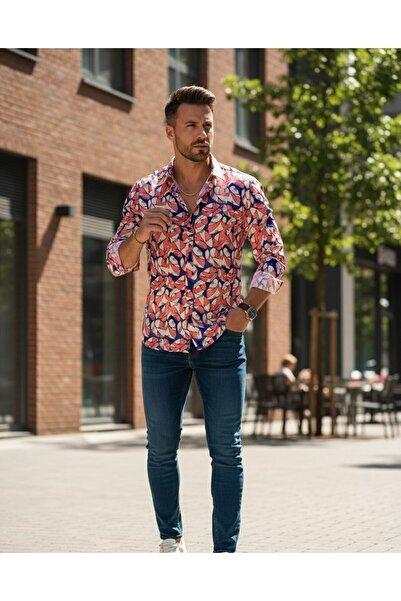 YusGos Men's Regular Long Sleeve Easy Iron Patterned Cotton Shirt