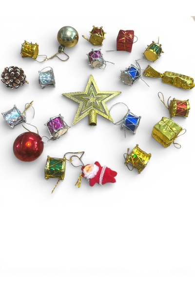 Yenigeldi 15'li Yılbaşı Ağacı Süsü Karışık, Tepe Yıldızlı Süs Paketi 15 Adet ...