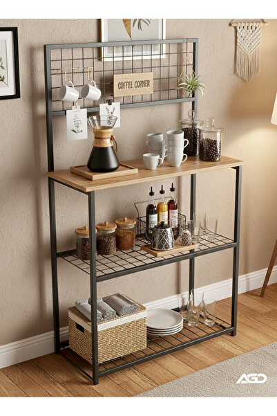 AGD طاولة قهوة عصرية بثلاث طبقات، حامل أكواب، 86*34*150سم إطار معدني 7كجم