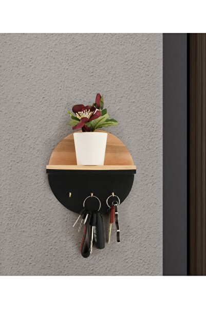 Trend Kitchen Formea Modern Gold Mini Kancalı Ahşap Çift Renk Duvar Rafı, Dek...