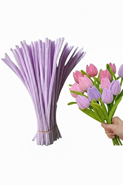 Butik 25 Adet Açık Mor Şönil, Çiçek Yapımına Uygun Tüylü Tel, 30 Cm 6 Mm