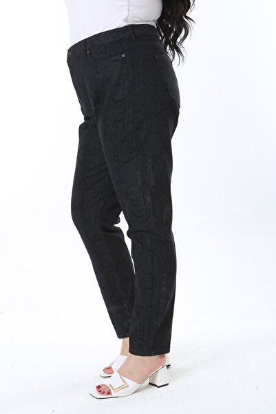 Şans بنطلون جبردين ليكرا أسود منقوش مقاس كبير - 65N38271