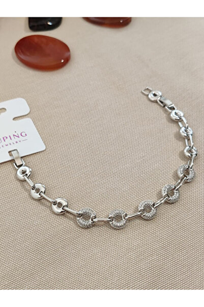 LUXURY JEWELRY Wisdom Jewelry Premium Zircon Stone Steel Bracelet Silver Colo...